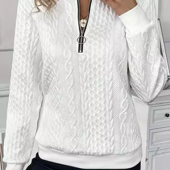 2024 Осень Женская Текстурированная Толстовка На Молнии Y2K Однотонная Повседневная Толстовка С Длинным Рукавом Женские Свободные Уличные Толстовки S чёрный