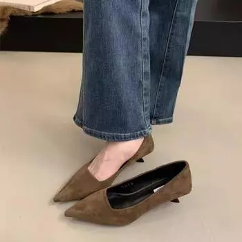 2024 Осень Женские Туфли-лодочки Модные Туфли с острым носком Неглубокие туфли-лодочки для женщин Элегантные туфли-лодочки Тонкие низкие туфли-лодочки Новые женские 35 чёрный