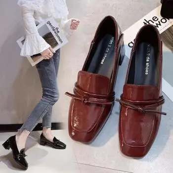 2024 Осень Женские Туфли Мэри Джейн Лакированная Кожа Платье Квадратный Голова Квадратный Каблук Однотонные Женские Туфли Zapatos de Mujer 35 красный