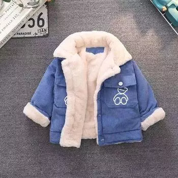 2024 Осень Зима Дети Утепленные Плюшевые Куртки Пальто Хлопковая Стеганая Одежда Младенческая Теплая Вельветовая Верхняя Одежда Для Малышей Плотная Одежда 100 синий