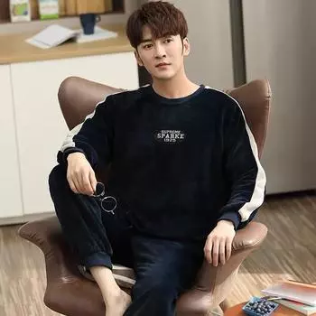 2024 осень зима длинный рукав утолщенный теплый фланелевый пижамный комплект для мужчин коралловый бархат милый мультфильм пижамы костюм мужской повседневная домашняя одежда