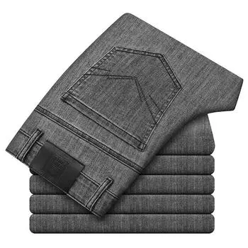 2024 Осень-зима Джинсы с высокой талией для деловых мужчин, обычные эластичные облегающие брюки с короткими прямыми штанинами для повседневных мужчин 28