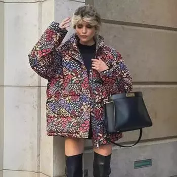 2024 Осень/Зима Европейская и Американская женская повседневная хлопковая куртка с принтом M