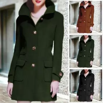 2024 осень-зима европейская станция среднего и длинного размера шерстяное женское пальто независимая станция шерстяное пальто S чёрный