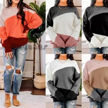 2024 Осень-Зима Европейский И Американский Вязаный Свитер Модный Свободный Круглый Шею Полосатый Свитер Для Женщин S