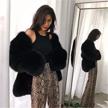 2024 осень-зима искусственная шуба из лисы женская шуба средней и длинной длины из цельного меха темперамент знаменитость пальто Мао Мао S чёрный