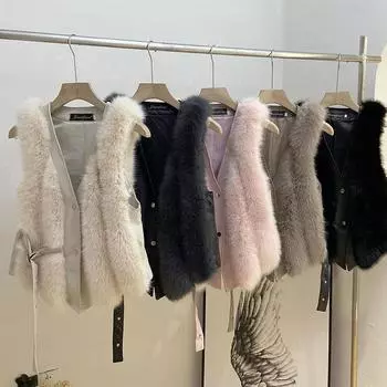 2024 осень-зима искусственный мех жилет женский короткий искусственный мех тока лисья жилет жилет жилет жилет S