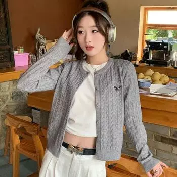 2024 Осень Зима Кашемировые Кардиганы Стиль Преппи Кардиганы Свитер Женский O-образный вырез Однотонные Однобортные Женские Кардиганы Свитера One Size