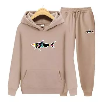 2024 Осень/Зима Классический Повседневный Комплект С Капюшоном С Персонализированным Рисунком Животного Печатный Комплект S чёрный