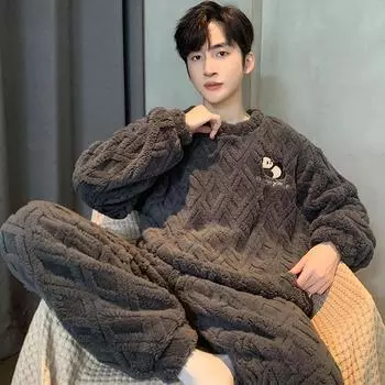 2024 осень-зима Коралловый флис с рисунком панды пижамный комплект утепленная фланель теплая пижама мягкая мужская пижама домашняя одежда мужская одежда для отдыха M