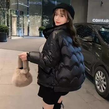 2024 осень-зима короткий пух женский зимний норковый мех сращивание средний и толстый воротник стойка белый утиный пух короткий S чёрный