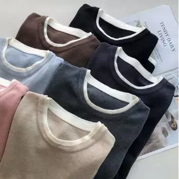 2024 осень-зима круглый вырез поддельный двухсекционный свитер женский тонкий шерстяной трикотажный внутренний низ рубашки топ One Size