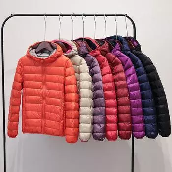 2024 осень-зима легкий пуховик женский с капюшоном облегающий двухсторонний короткий тонкий легкий ультралегкий пальто с обеих сторон M