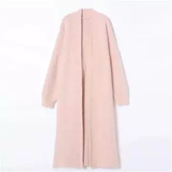 2024 Осень/Зима Ленивый Стиль Свободный Длина Колена Утолщенный Чистый Искусственный Норковый Флис Вязаный Свитер Кардиган Пальто Женское Пальто S розовый