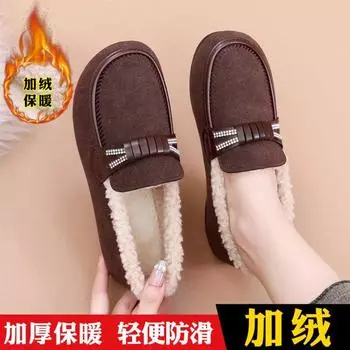 2024 осень-зима мягкая пушистая женская верхняя обувь Doudou новая верхняя одежда на плоской подошве универсальная рабочая утолщенная теплая хлопковая обувь 35