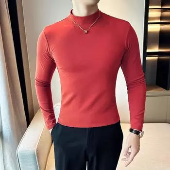 2024 Осень Зима Мужская Футболка С Высоким Воротником Облегающая Модная Высокая Эластичная Длинная Рукавная Повседневная Дышащая Майка Пуловер M темно серый