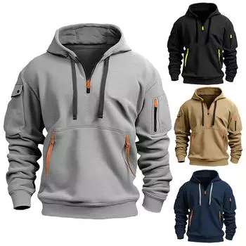 2024 Осень/Зима Мужская Повседневная Толстовка С Капюшоном На Молнии С Карманами На Рукаве Пуловер Большая Толстовка С Капюшоном S