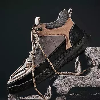 2024 Осень Зима Мужские Ботильоны Уличные Нескользящие Кроссовки Для Походов Зимние Ботинки Дополнительно Мягкие Ручной Шитье Высокий Верх Повседневная Обувь 38
