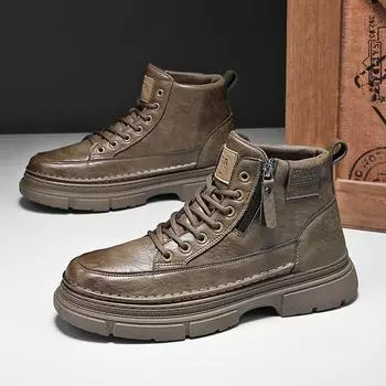 2024 Осень/Зима Мужские Ретро Повседневные Кожаные Ботинки Мартин: Универсальная обувь средней высоты для отдыха на природе 44 чёрный