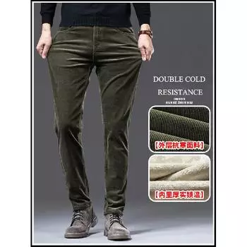 2024 Осень/Зима Мужские Вельветовые Брюки С Бархатной Теплой Полоской Повседневные Брюки Прямые Брюки 28 чёрный