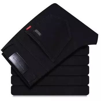 2024 Осень/Зима Мужские Высококачественные Чисто Черные Джинсы Эластичные Прямые Модные Деловые Повседневные Джинсовые Брюки 28 чёрный