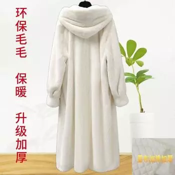 2024 осень-зима новая искусственная норковая бархатная шуба свободная с капюшоном удлиненная шуба до колена женская большого размера M (80-55kg)