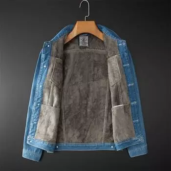 2024 Осень/Зима Новая Модная Брендовая Плюшевая Большая Джинсовая Куртка, Выстиранный Воротник, Куртка Для Мужчин M темно-синий
