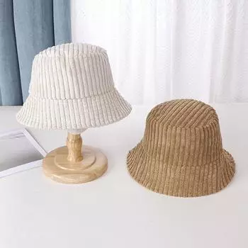 2024 осень-зима новая шляпа женская модная широкая и вертикальная полосатая вельветовая шляпа-тазик универсальная однотонная шляпа маленькая шляпа-ведро M56-58cm красный