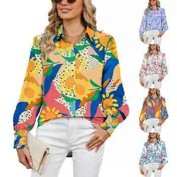 2024 Осень/Зима Новая Свободная Рубашка Поло С Длинным Рукавом С Принтом Женская Рубашка S