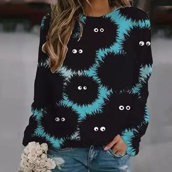 2024 Осень/Зима Новая толстовка с капюшоном на плечо на Хэллоуин Модная женская футболка с длинным рукавом Горячая модная модная футболка S