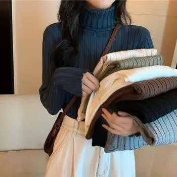 2024 осень-зима новая водолазка женская облегающая трикотажная кофта с длинными рукавами one size fits all белый