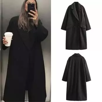 2024 Осень/Зима Новая женская одежда Новая мода повседневное универсальное мягкое свободное длинное пальто XS чёрный
