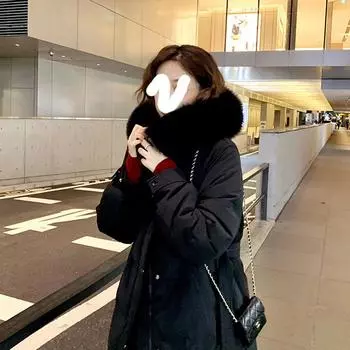 2024 осень-зима новая женская удлиненная куртка до колена с большим меховым воротником на белом утином пуху с утолщенным поясом S