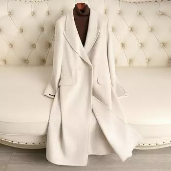 2024 осень-зима новое двухстороннее шерстяное пальто женское свободное до колена высококачественное однотонное шерстяное пальто S100-125