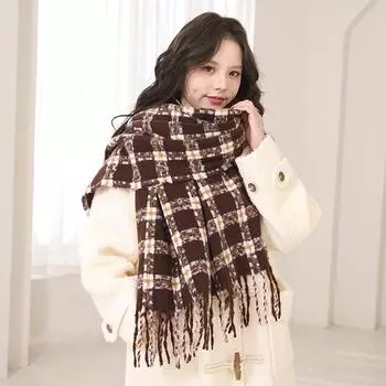 2024 Осень/Зима Новое Мужское/Женское Пальто Утолщенное Атмосферное Продвинутое Теплое Ретро Универсальное Пальто Полосатый Шарф 200*50 бежевый