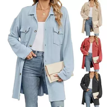 2024 Осень/Зима Новое однотонное свободное пальто с воротником на пуговицах и карманами с длинным рукавом для женщин S чёрный