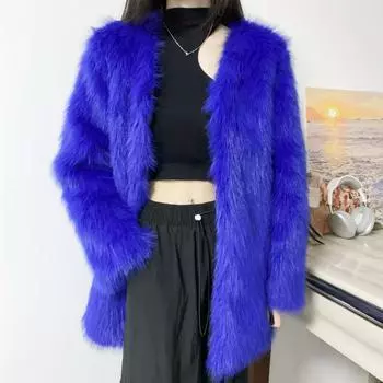 2024 Осень/Зима Новое Пальто Из Искусственного Меха Лисы Женское Средней Длины Свободное Пальто Toka Young Fur S королевский синий
