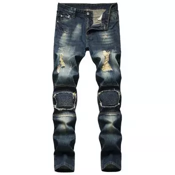 2024 Осень/Зима Новые европейские и американские мужские персонализированные ностальгические пирсинговые модные мужские джинсы 29