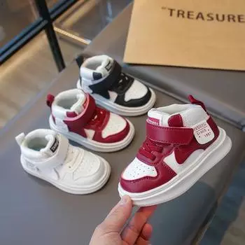 2024 Осень Зима Новые Кроссовки для Детей Повседневная Обувь Мальчики и Девочки Спортивная Обувь Противоскользящая Малыши Малыши Дети Уличная Обувь 21 красный