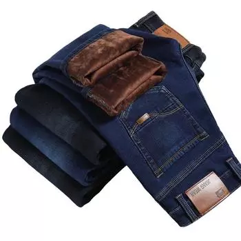 2024 Осень/Зима Новые Мягкие Толстые Повседневные Брюки Эластичные Прямые Ковбойские Теплые Брюки Для Мужчин 28