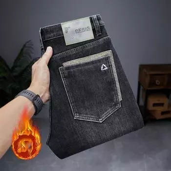 2024 Осень/Зима Новые мужские джинсы с утолщенным бархатом Молодежные мужские джинсы, мужские модные универсальные прямые джинсы-трубы 28