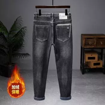 2024 Осень/Зима Новые мужские джинсы с утолщенным бархатом Молодежные мужские джинсы, мужские модные универсальные прямые джинсы-трубы 28