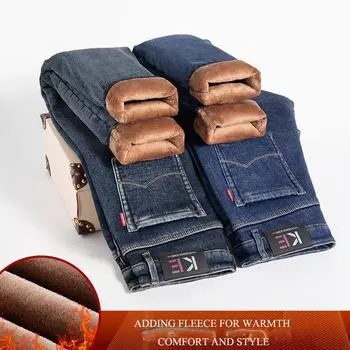 2024 Осень/Зима Новые мужские джинсы высокого качества, толстые, с бархатным утеплением, повседневные универсальные модные длинные брюки 28
