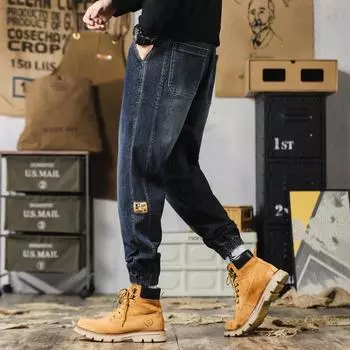2024 Осень/Зима Новые мужские узкие джинсы с бархатной/обычной эластичной талией брюки Харлан модные большие полные M чёрный