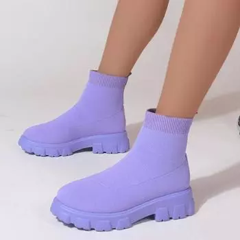 2024 Осень Зима Новые Парные Носки Туфли Женские Толстые Подошвы Повседневные Большие Размеры Сетчатые Красные Трикотажные Короткие Сапоги Модные Женские Сапоги 35 абрикосовый