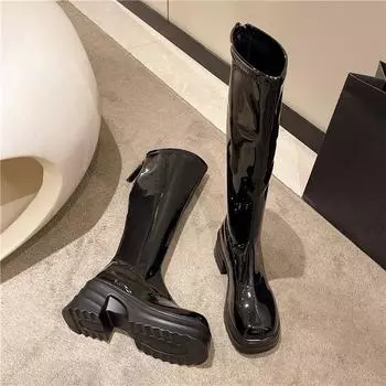 2024 Осень Зима Новые Платформенные Рыцарские Сапоги До Колена На Высоком Каблуке 8 см Сапоги Для Женщин Однотонные Водонепроницаемые Женские Длинные Ботинки 35