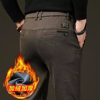 2024 Осень/Зима Новые Утолщенные Бархатные Теплые Мужские Деловые Утягивающие Прямые Трубчатые Свободные Спортивные И Отдыха Брюки 28 чёрный