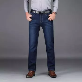 2024 Осень/Зима Новые Утолщенные Мягкие Эластичные Джинсы Деловые Узкие Прямые Брюки Теплые Свободные Брюки 28