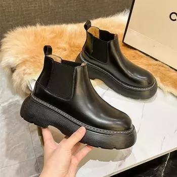 2024 Осень Зима Новые женские ботинки с круглым носком на низком каблуке Ботинки Челси Мотоциклетные ботинки Однотонные дышащие повседневные женские туфли 34