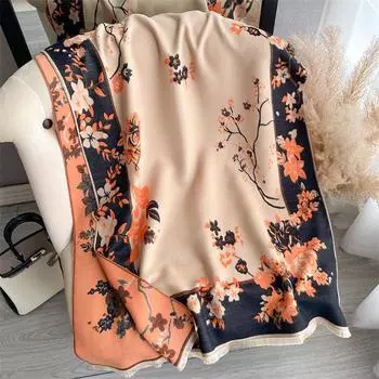 2024 Осень/Зима Новый Цвет Блок Имитация Кашемира Женская Шаль С Кисточками Утолщенный Теплый Двусторонний Жаккардовый Шерстяной Шарф 180x65cm жёлтый